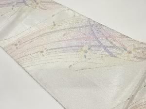 曲線に菱・花模様織出し袋帯